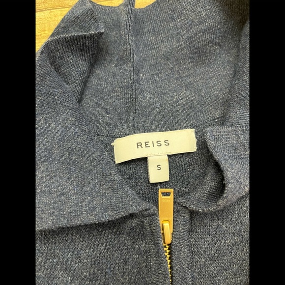 NWOT Reiss Vertical Striped Short Sleeve Zip Polo Sweater - Picture 3 of 4